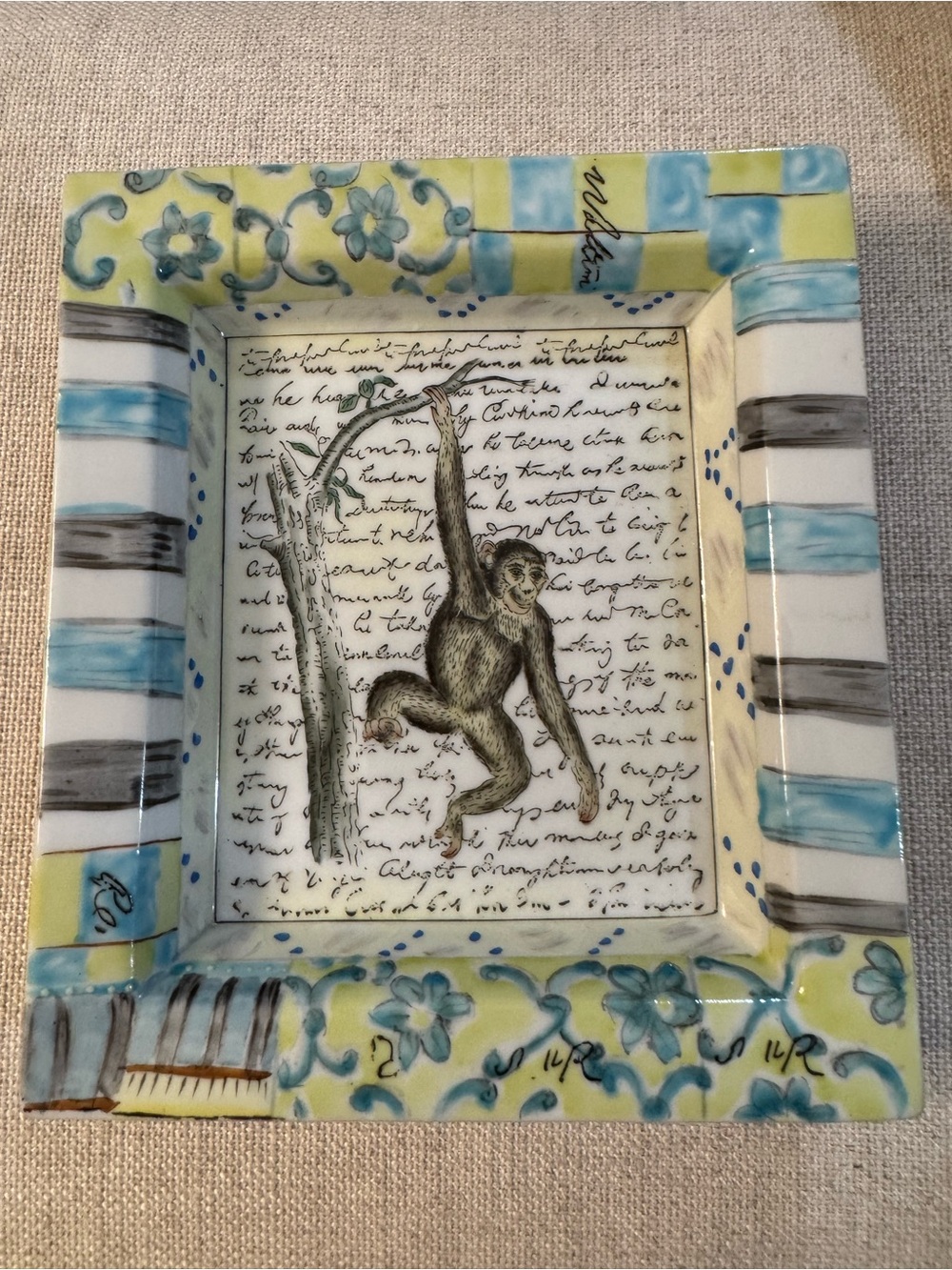 John Derian New York Hand Painted Porcelain Monkey Trinket Tray Dish